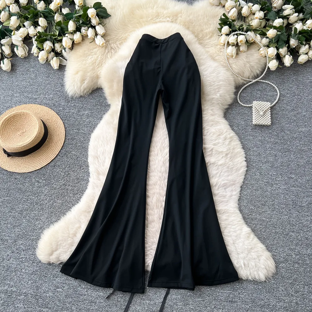 SINGREINY Streetwear Lace Up Flare Pants 2026 Spring Summer Fashion High Waist Bodycon Sexy Female Edgy Spicy Girl Long Trousers