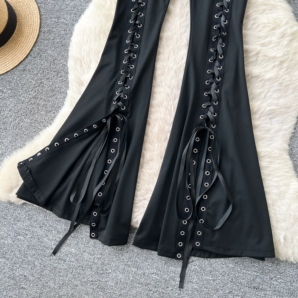 SINGREINY Streetwear Lace Up Flare Pants 2026 Spring Summer Fashion High Waist Bodycon Sexy Female Edgy Spicy Girl Long Trousers