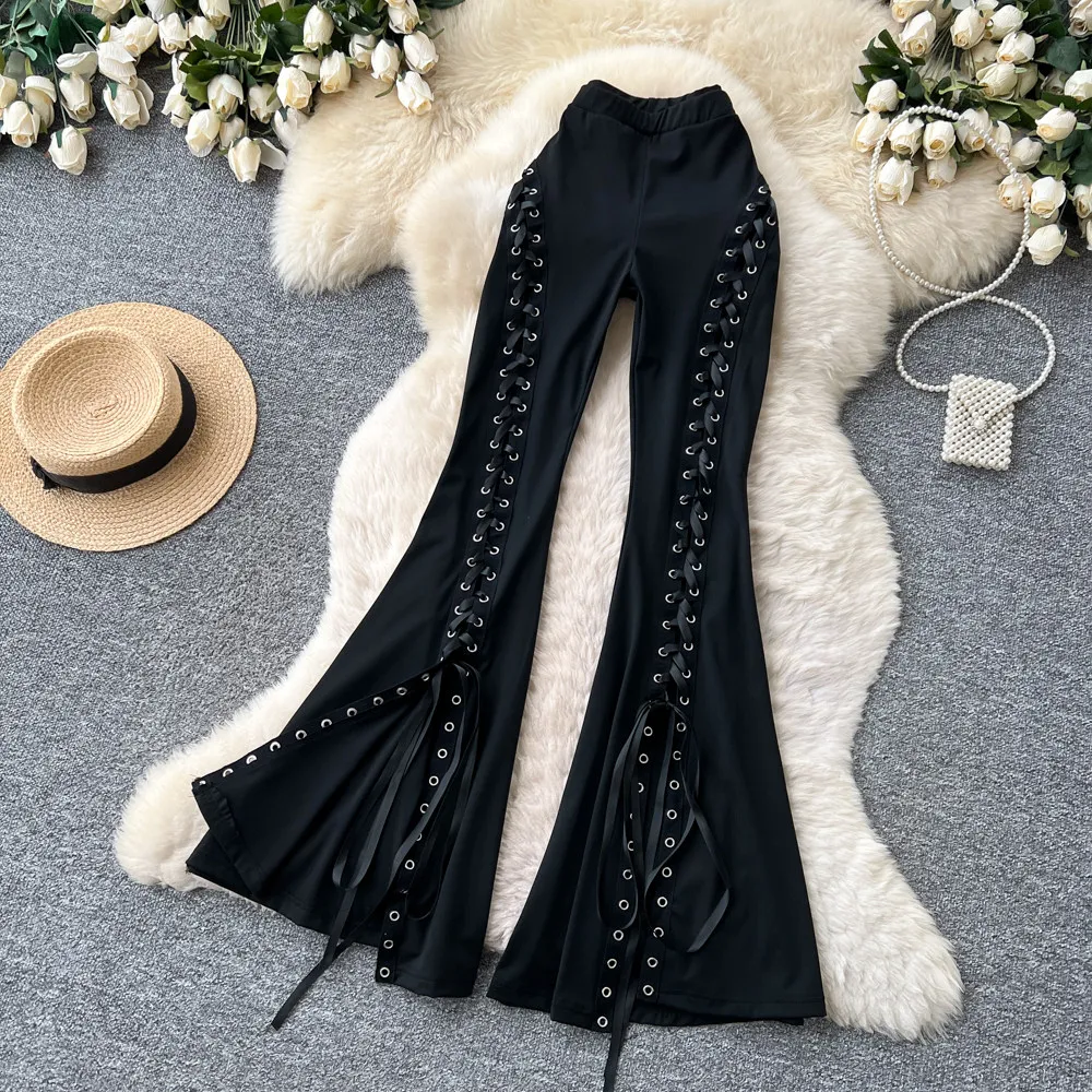 SINGREINY Streetwear Lace Up Flare Pants 2026 Spring Summer Fashion High Waist Bodycon Sexy Female Edgy Spicy Girl Long Trousers