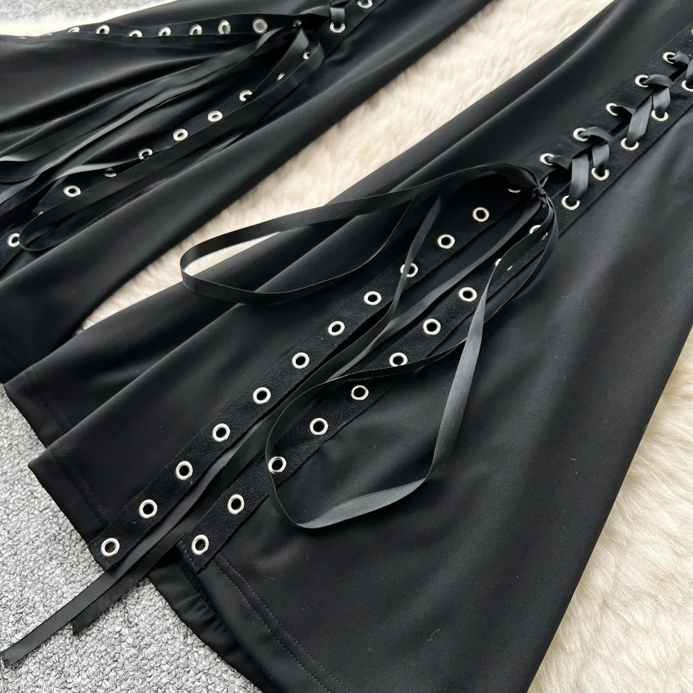 SINGREINY Streetwear Lace Up Flare Pants 2026 Spring Summer Fashion High Waist Bodycon Sexy Female Edgy Spicy Girl Long Trousers