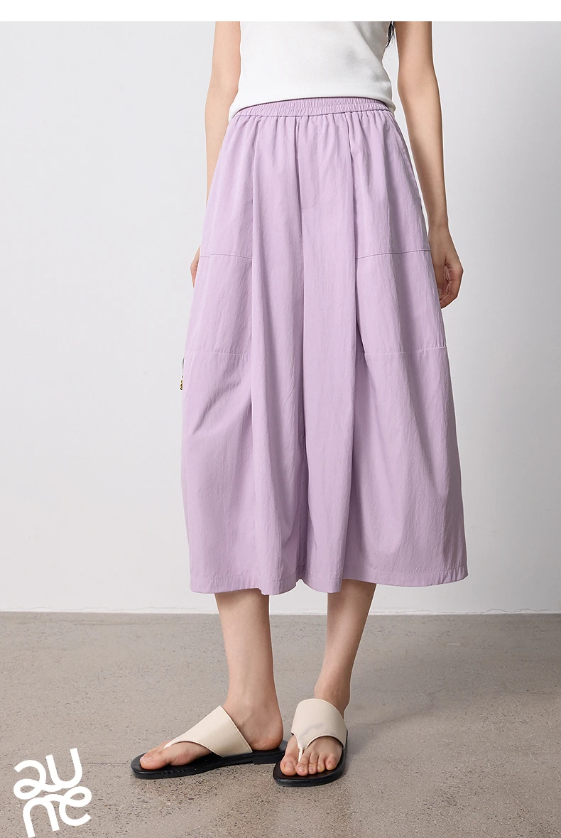 TOYOUTH Women Slight Wrinkle Textured Casual Pants 2026 Summer New Lavender Purple Split Oversized Wide Leg Cropped Pants