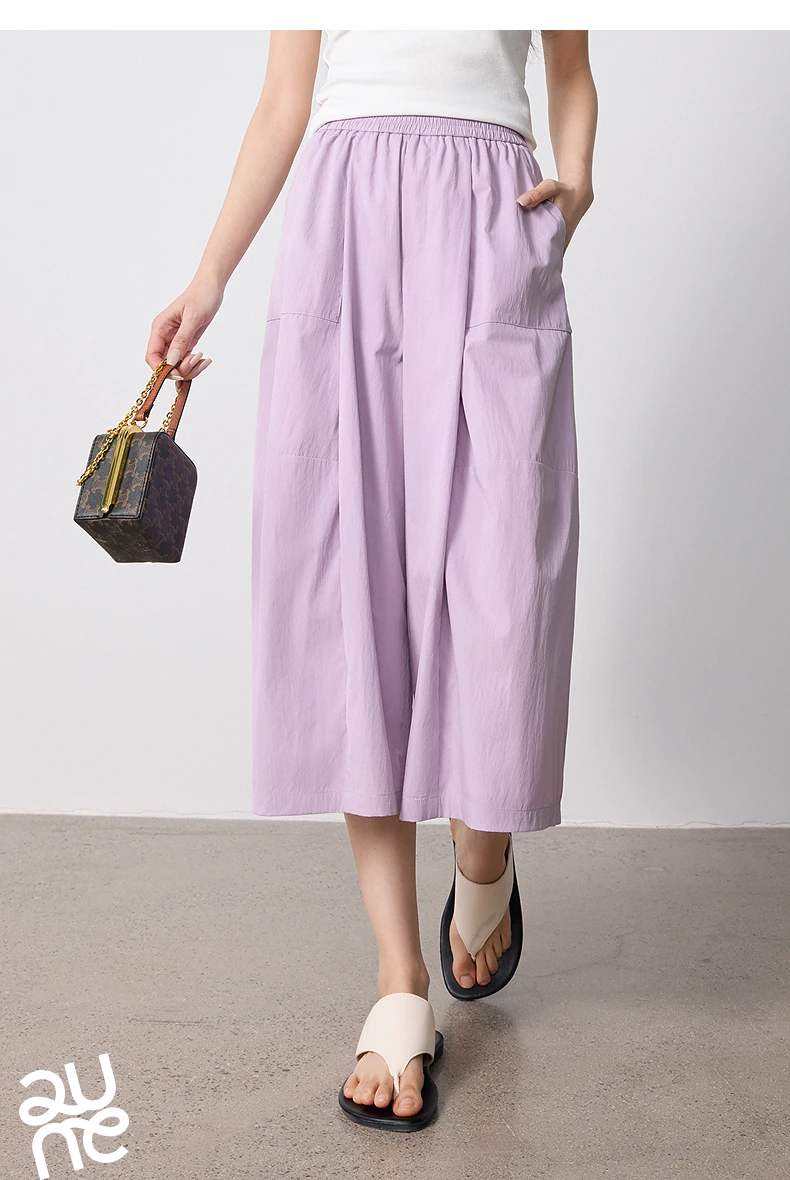 TOYOUTH Women Slight Wrinkle Textured Casual Pants 2026 Summer New Lavender Purple Split Oversized Wide Leg Cropped Pants