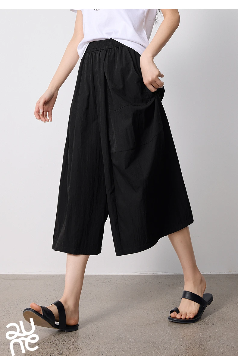 TOYOUTH Women Slight Wrinkle Textured Casual Pants 2026 Summer New Lavender Purple Split Oversized Wide Leg Cropped Pants