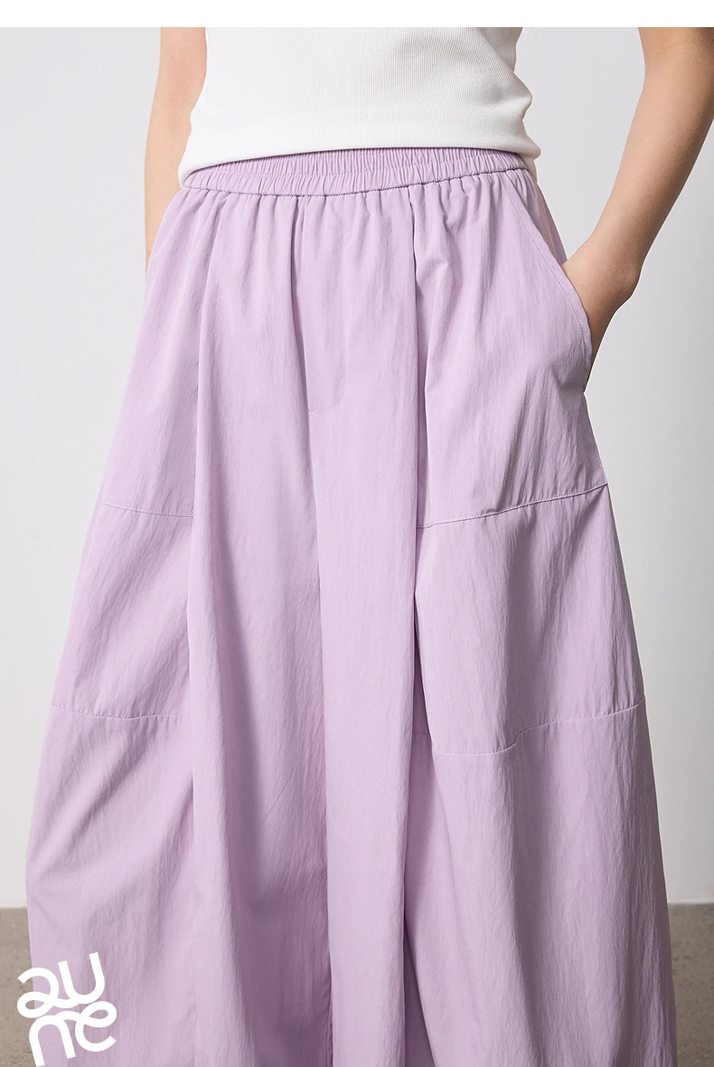 TOYOUTH Women Slight Wrinkle Textured Casual Pants 2026 Summer New Lavender Purple Split Oversized Wide Leg Cropped Pants