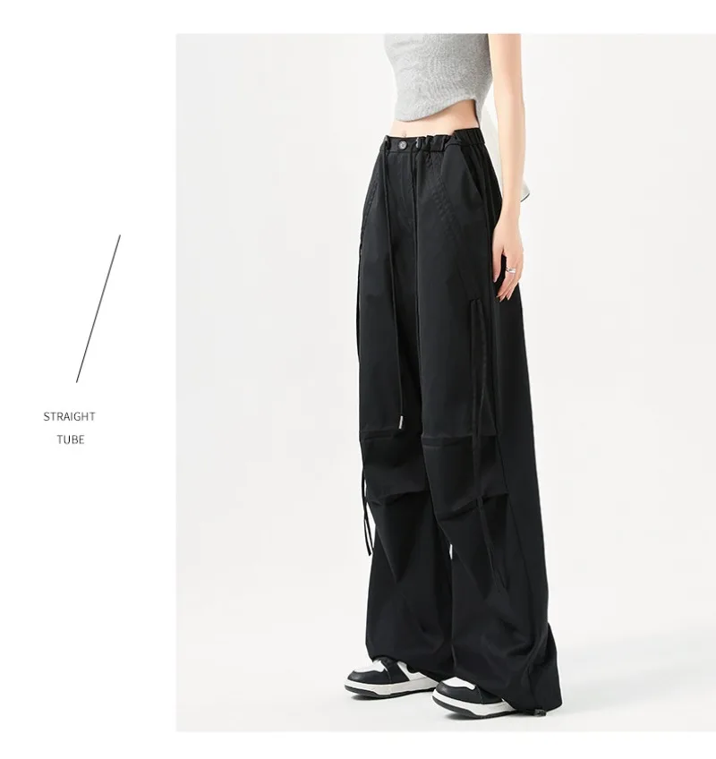 Fashion Big Pockets Women Cargo Pants Lightweight Thin High Waist Wide Leg Pants Woman Spring Summer Casual American Sweatpants