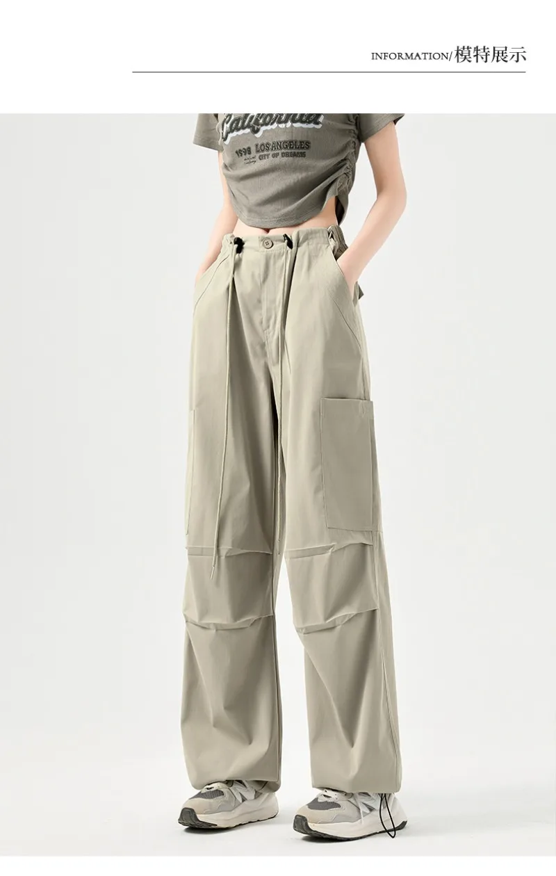 Fashion Big Pockets Women Cargo Pants Lightweight Thin High Waist Wide Leg Pants Woman Spring Summer Casual American Sweatpants