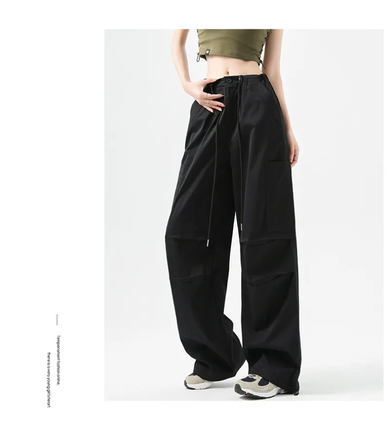 Fashion Big Pockets Women Cargo Pants Lightweight Thin High Waist Wide Leg Pants Woman Spring Summer Casual American Sweatpants