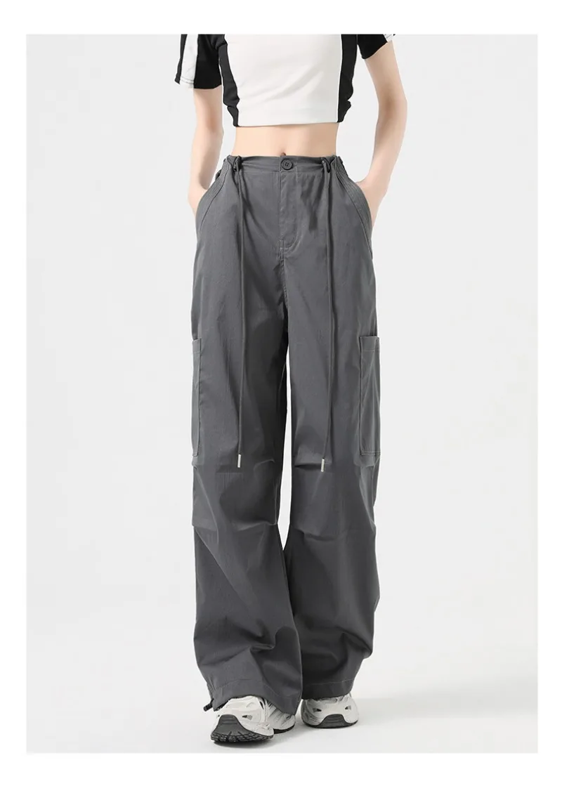 Fashion Big Pockets Women Cargo Pants Lightweight Thin High Waist Wide Leg Pants Woman Spring Summer Casual American Sweatpants