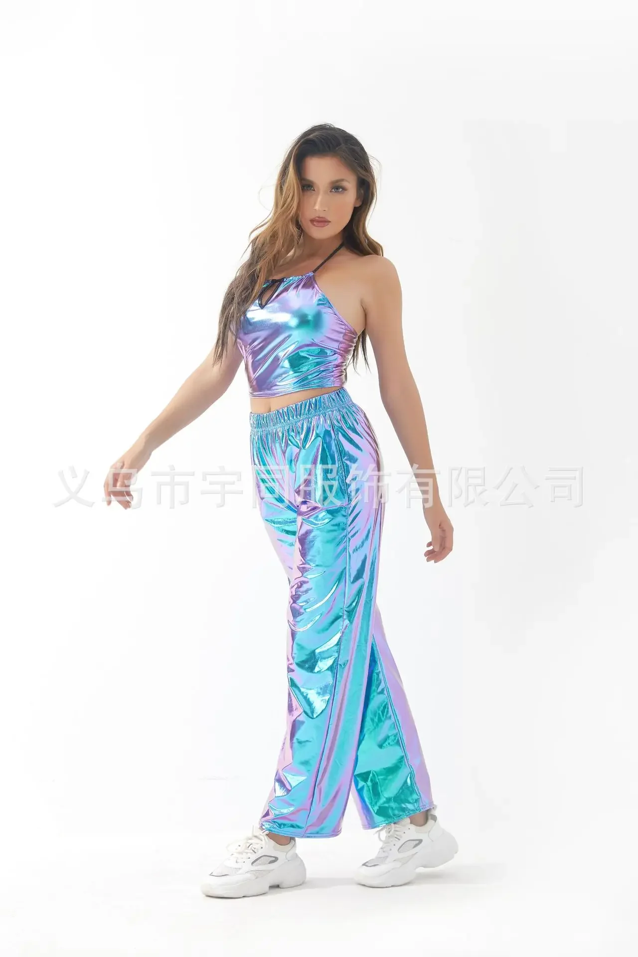 Red Women's Fashion Aurora Laser Gradual Change High Waist Straight Pants, Blue Thin Female Stretch Trousers, 2025 New