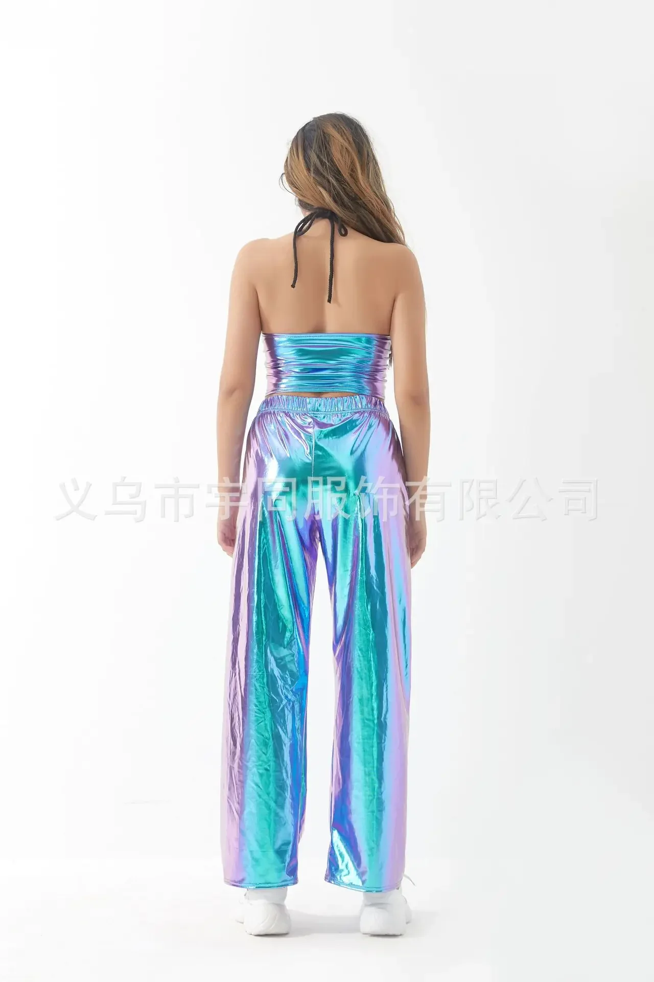 Red Women's Fashion Aurora Laser Gradual Change High Waist Straight Pants, Blue Thin Female Stretch Trousers, 2025 New