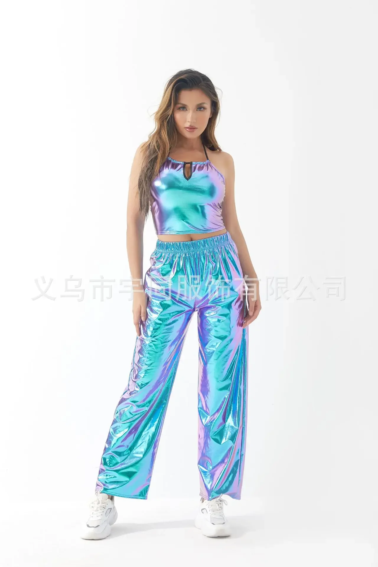 Red Women's Fashion Aurora Laser Gradual Change High Waist Straight Pants, Blue Thin Female Stretch Trousers, 2025 New