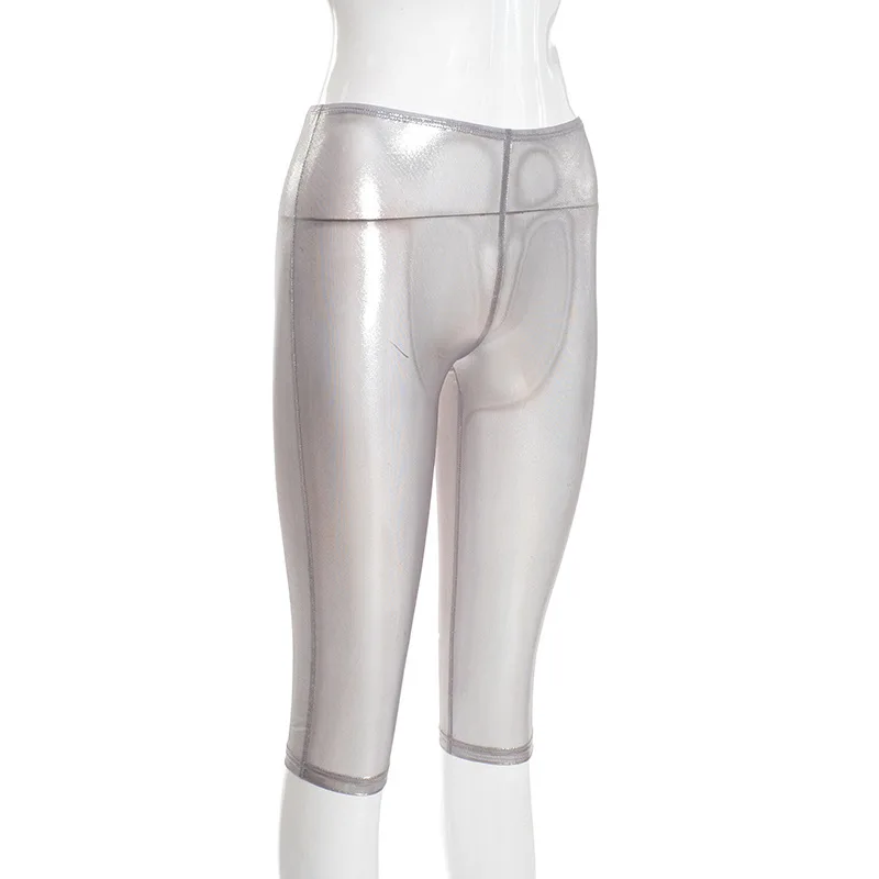 Joskaa Sexy See Through Shorts Women's Hipster Skin Tight Stretchy Capri Trousers Coquette Midnight Party Club Female Bottoms