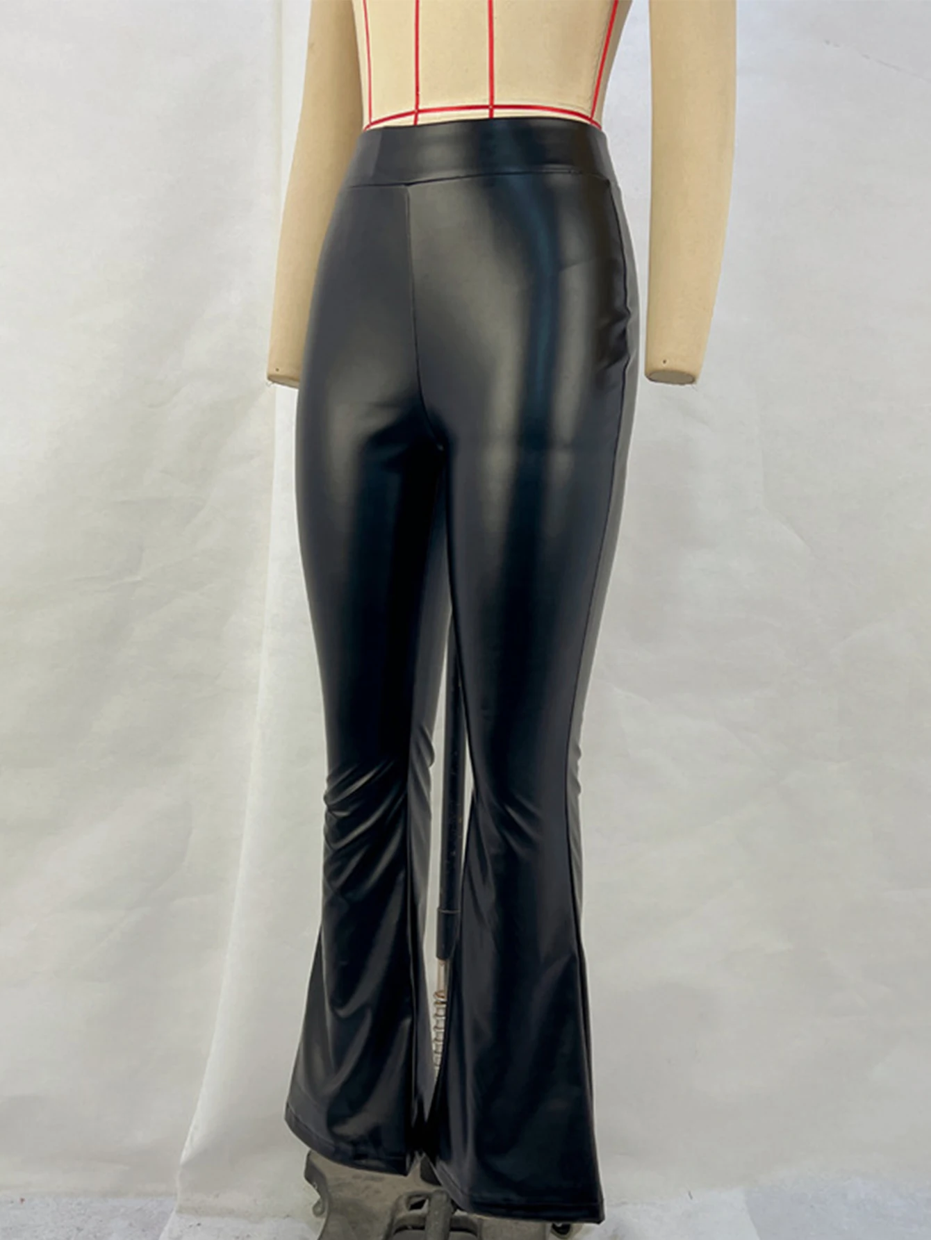 Sexy y2k clothes black PU leather pants women casual fashion streetwear gothic high waist flare leggings trousers womens pants