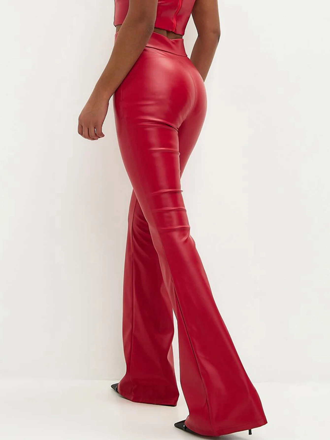 Sexy y2k clothes black PU leather pants women casual fashion streetwear gothic high waist flare leggings trousers womens pants