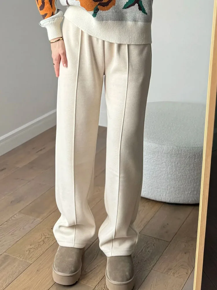 MiuKoMiYa Autumn Gray Woolen Pants Women Wide Leg Straight Long Trousers Office Lady High Waist Women Beige Formal Pants Loose