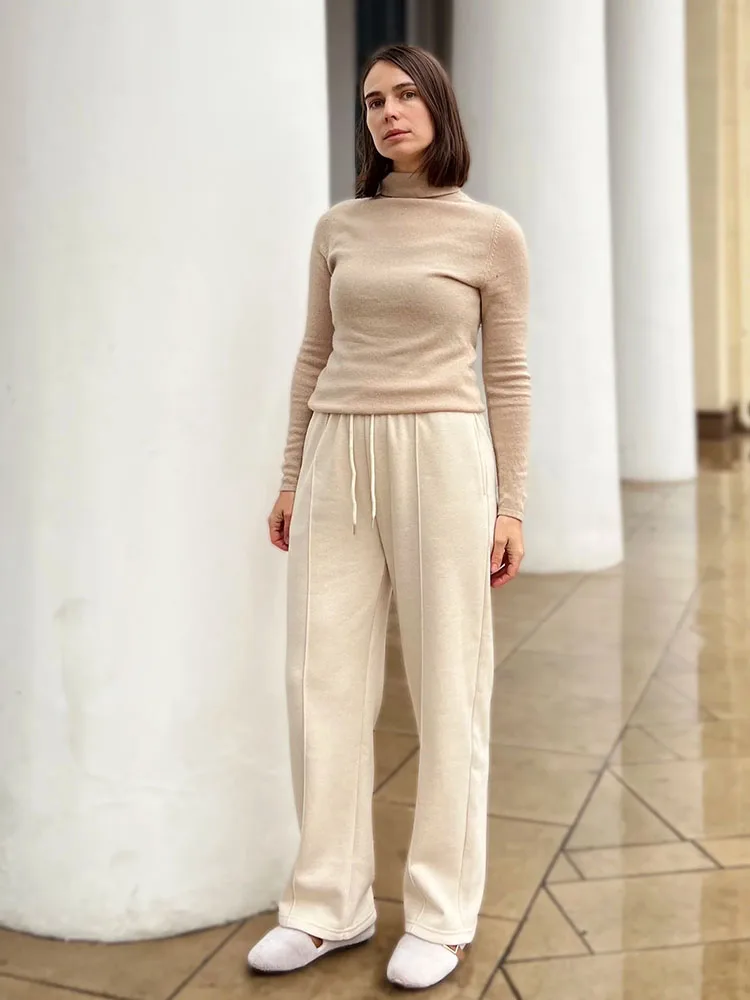 MiuKoMiYa Autumn Gray Woolen Pants Women Wide Leg Straight Long Trousers Office Lady High Waist Women Beige Formal Pants Loose