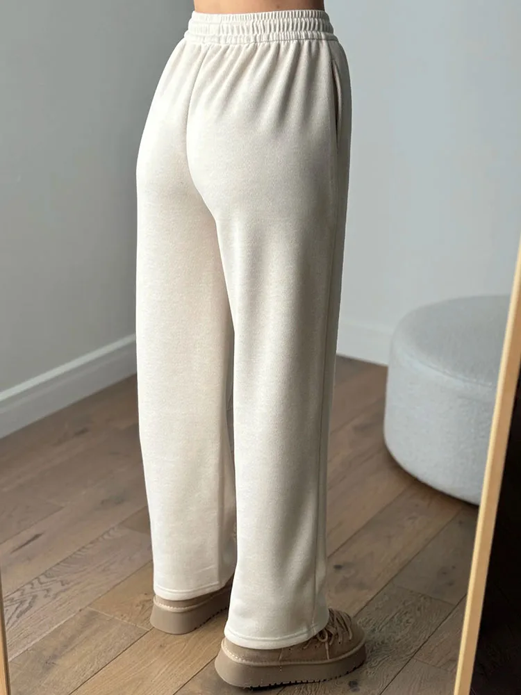 MiuKoMiYa Autumn Gray Woolen Pants Women Wide Leg Straight Long Trousers Office Lady High Waist Women Beige Formal Pants Loose