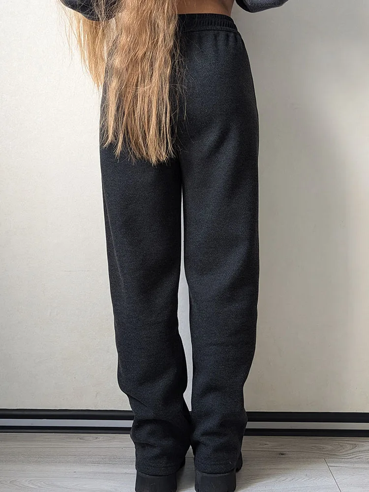 MiuKoMiYa Autumn Gray Woolen Pants Women Wide Leg Straight Long Trousers Office Lady High Waist Women Beige Formal Pants Loose