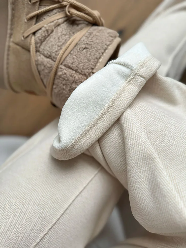 MiuKoMiYa Autumn Gray Woolen Pants Women Wide Leg Straight Long Trousers Office Lady High Waist Women Beige Formal Pants Loose