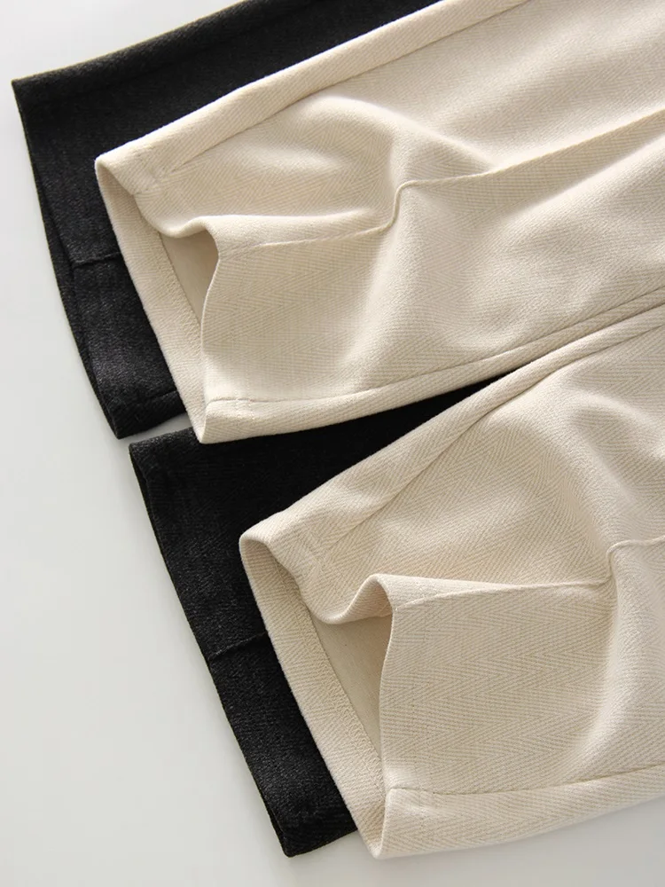 MiuKoMiYa Autumn Gray Woolen Pants Women Wide Leg Straight Long Trousers Office Lady High Waist Women Beige Formal Pants Loose