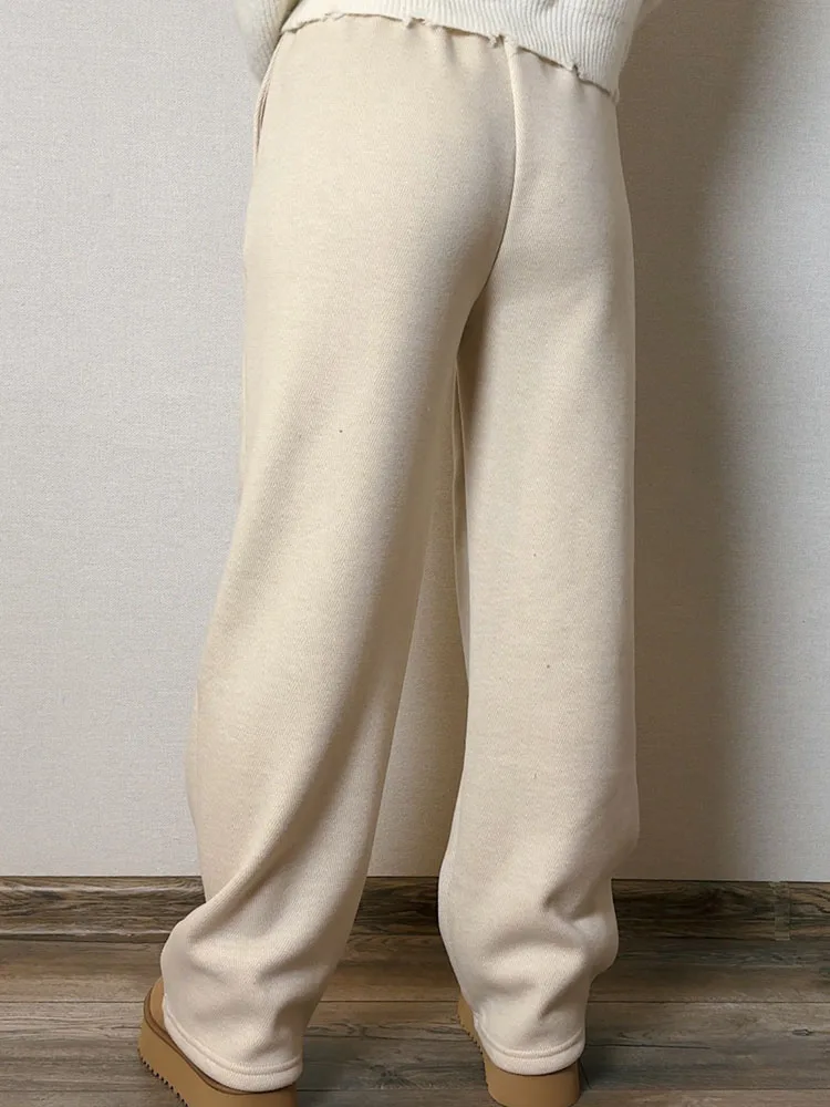 MiuKoMiYa Autumn Gray Woolen Pants Women Wide Leg Straight Long Trousers Office Lady High Waist Women Beige Formal Pants Loose