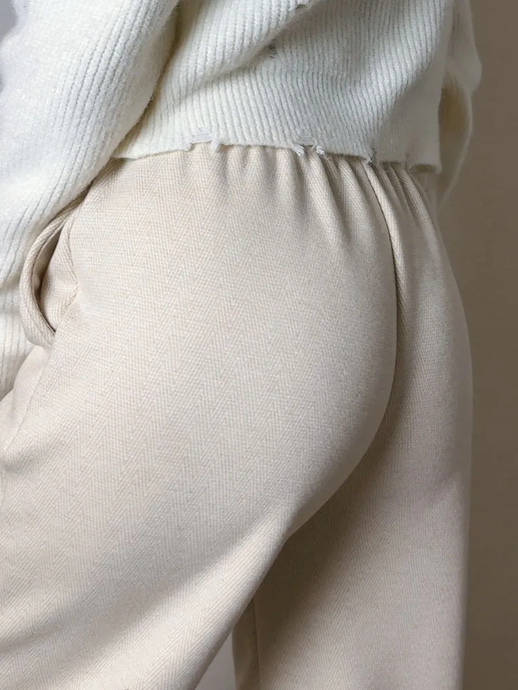MiuKoMiYa Autumn Gray Woolen Pants Women Wide Leg Straight Long Trousers Office Lady High Waist Women Beige Formal Pants Loose