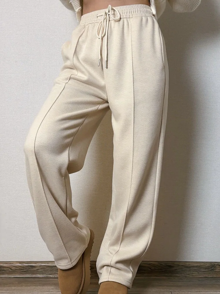 MiuKoMiYa Autumn Gray Woolen Pants Women Wide Leg Straight Long Trousers Office Lady High Waist Women Beige Formal Pants Loose