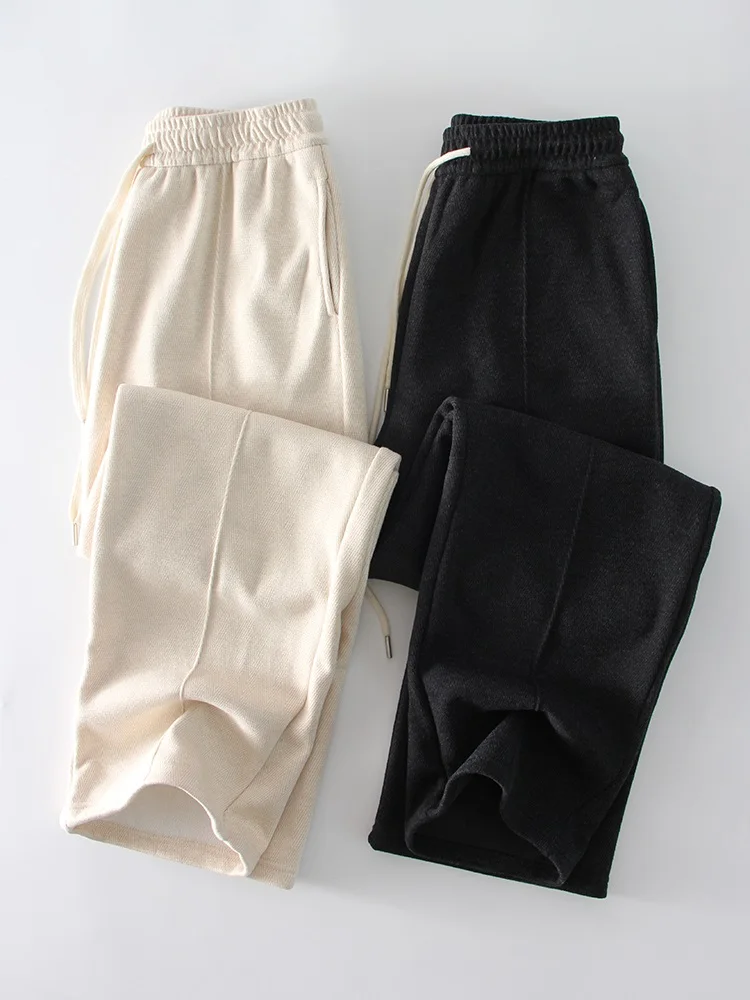 MiuKoMiYa Autumn Gray Woolen Pants Women Wide Leg Straight Long Trousers Office Lady High Waist Women Beige Formal Pants Loose