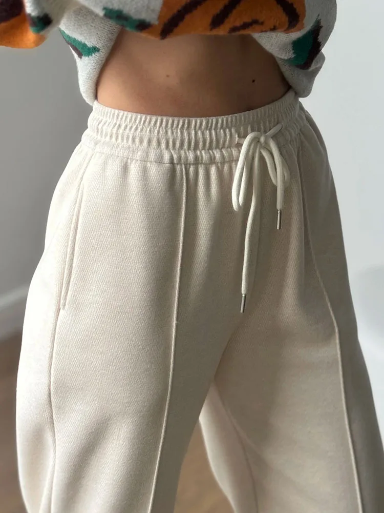 MiuKoMiYa Autumn Gray Woolen Pants Women Wide Leg Straight Long Trousers Office Lady High Waist Women Beige Formal Pants Loose