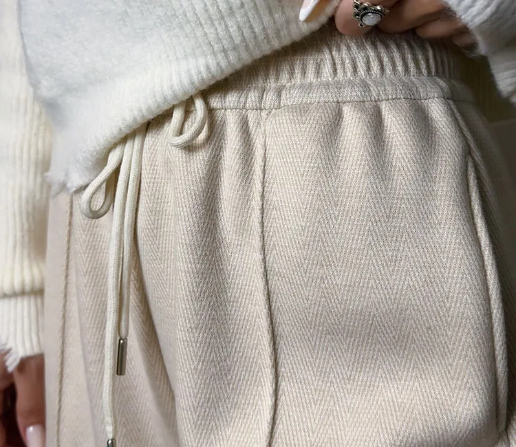 MiuKoMiYa Autumn Gray Woolen Pants Women Wide Leg Straight Long Trousers Office Lady High Waist Women Beige Formal Pants Loose