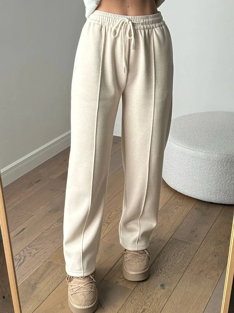 MiuKoMiYa Autumn Gray Woolen Pants Women Wide Leg Straight Long Trousers Office Lady High Waist Women Beige Formal Pants Loose