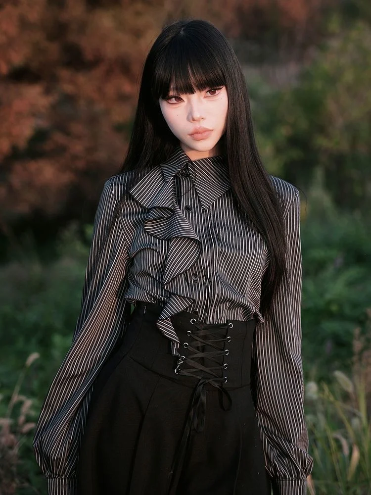 Japanese Y2K retro Harajuku spicy girl gothic punk style black wide leg loose pants 2025 autumn fashion lace up women's pants