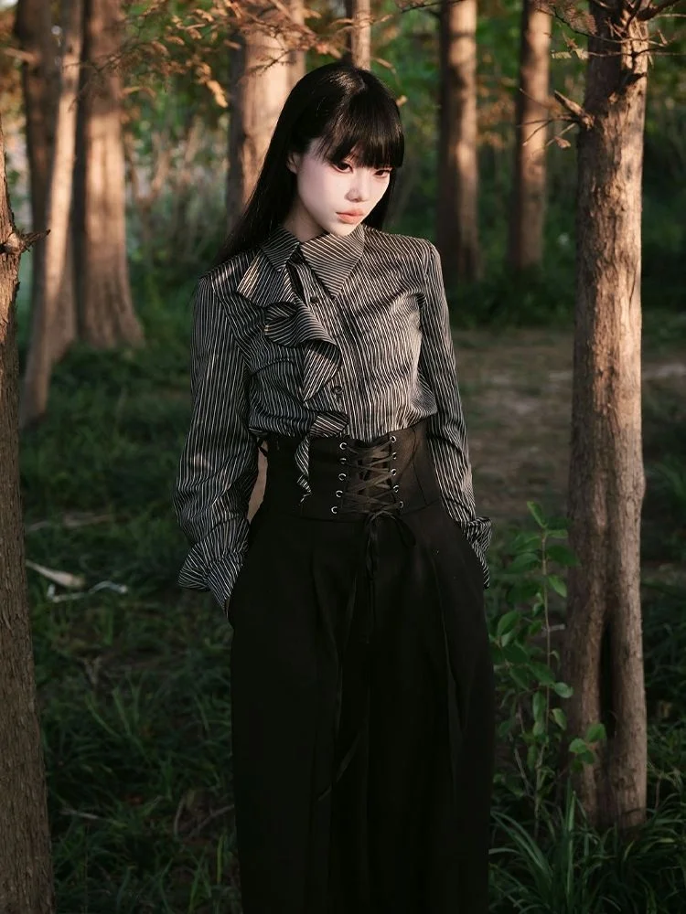 Japanese Y2K retro Harajuku spicy girl gothic punk style black wide leg loose pants 2025 autumn fashion lace up women's pants