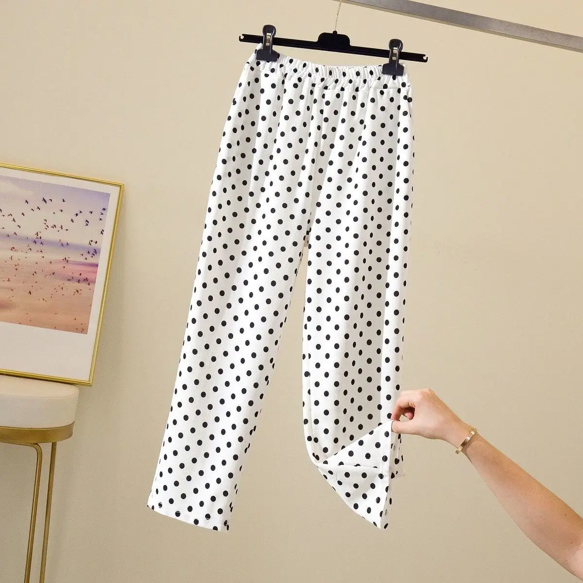 Wide Leg Pants Women Fashion Dots Ulzzang Loose High Waist Leisure Chic Female Trousers Sweatpant Pockets Summer Streetwear