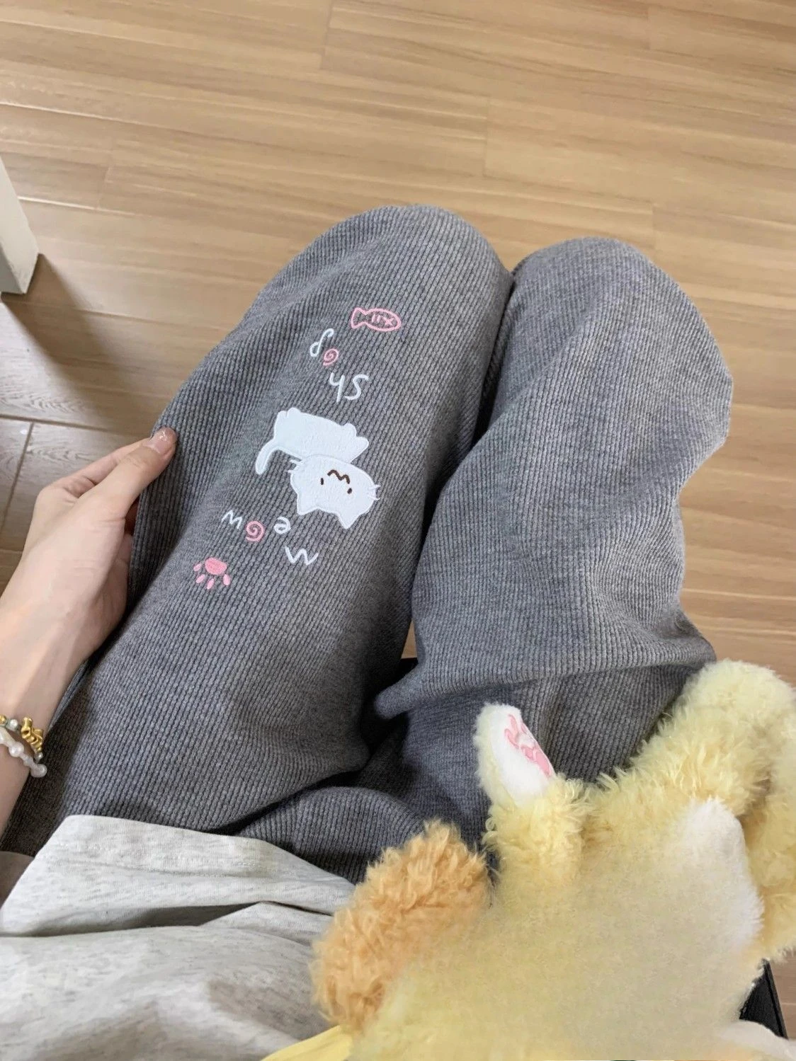 Japanese Autumn Grunge Fairy Trousers Y2k Aesthetic Kawaii Embroidery Cat Straight Pants Loose Vintage Casual Pantalones Women