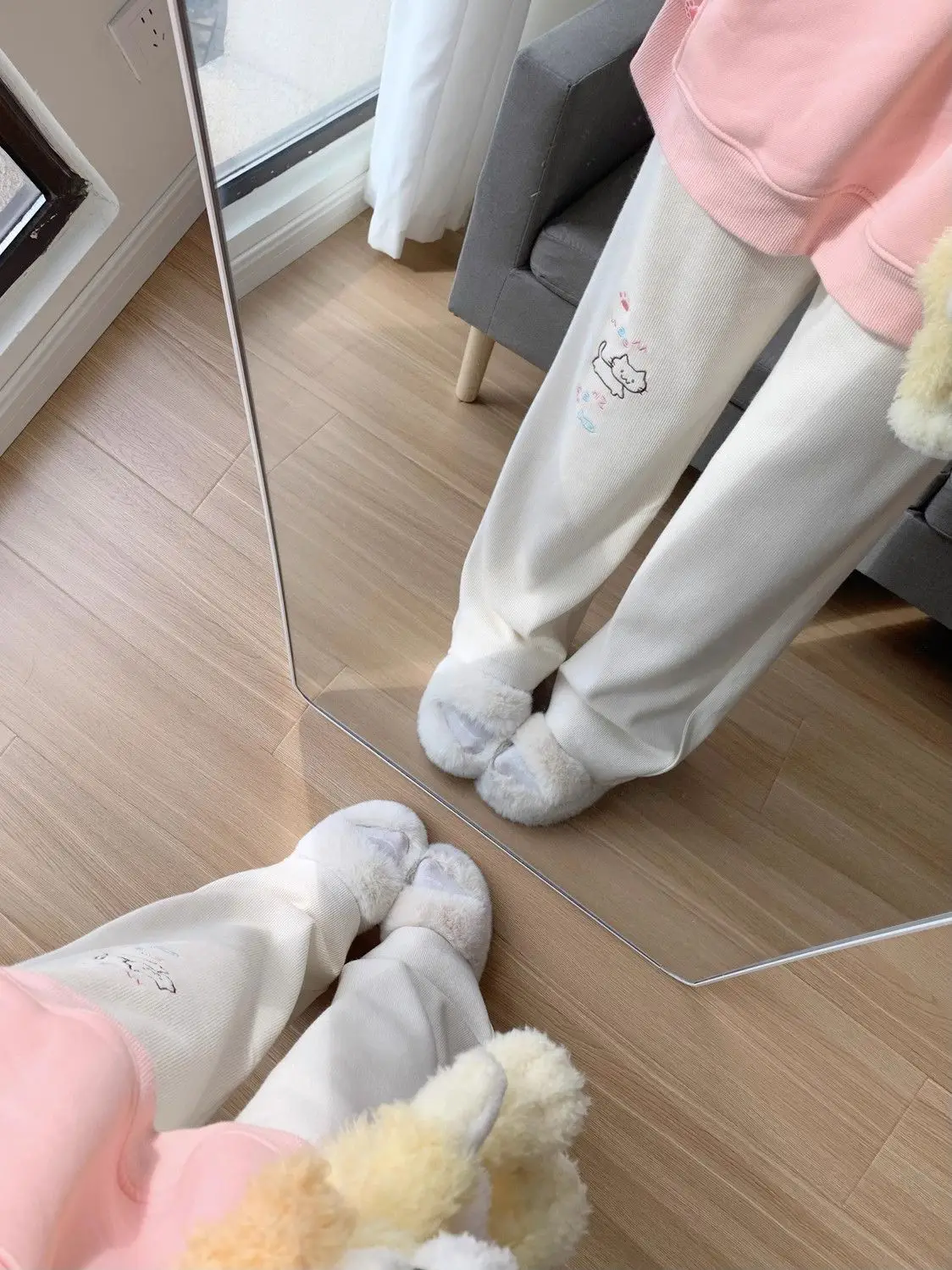 Japanese Autumn Grunge Fairy Trousers Y2k Aesthetic Kawaii Embroidery Cat Straight Pants Loose Vintage Casual Pantalones Women