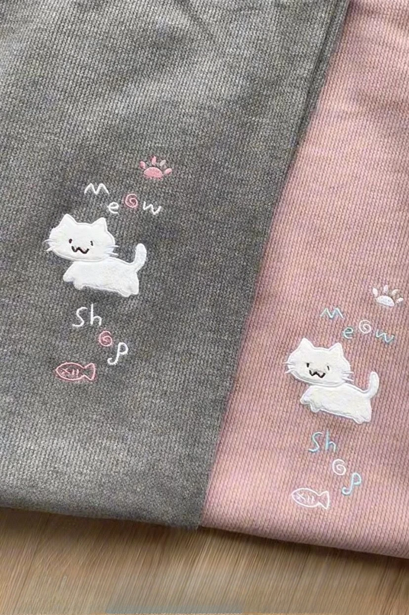 Japanese Autumn Grunge Fairy Trousers Y2k Aesthetic Kawaii Embroidery Cat Straight Pants Loose Vintage Casual Pantalones Women