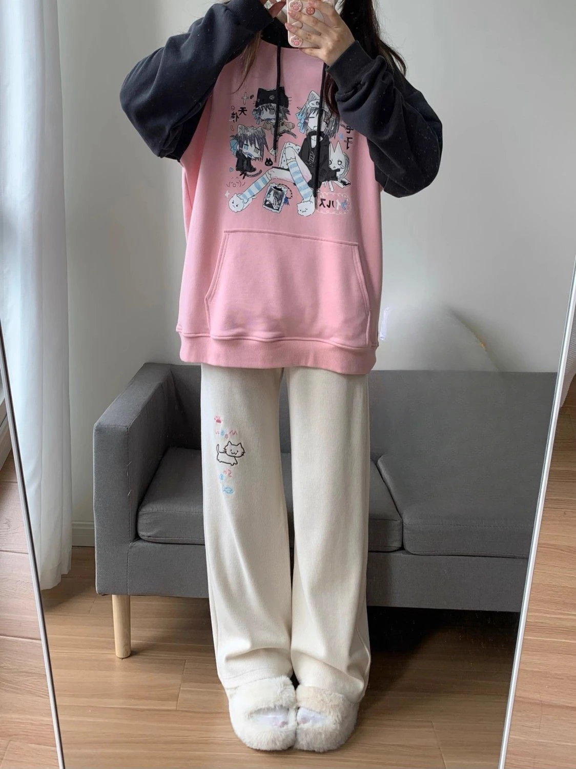 Japanese Autumn Grunge Fairy Trousers Y2k Aesthetic Kawaii Embroidery Cat Straight Pants Loose Vintage Casual Pantalones Women