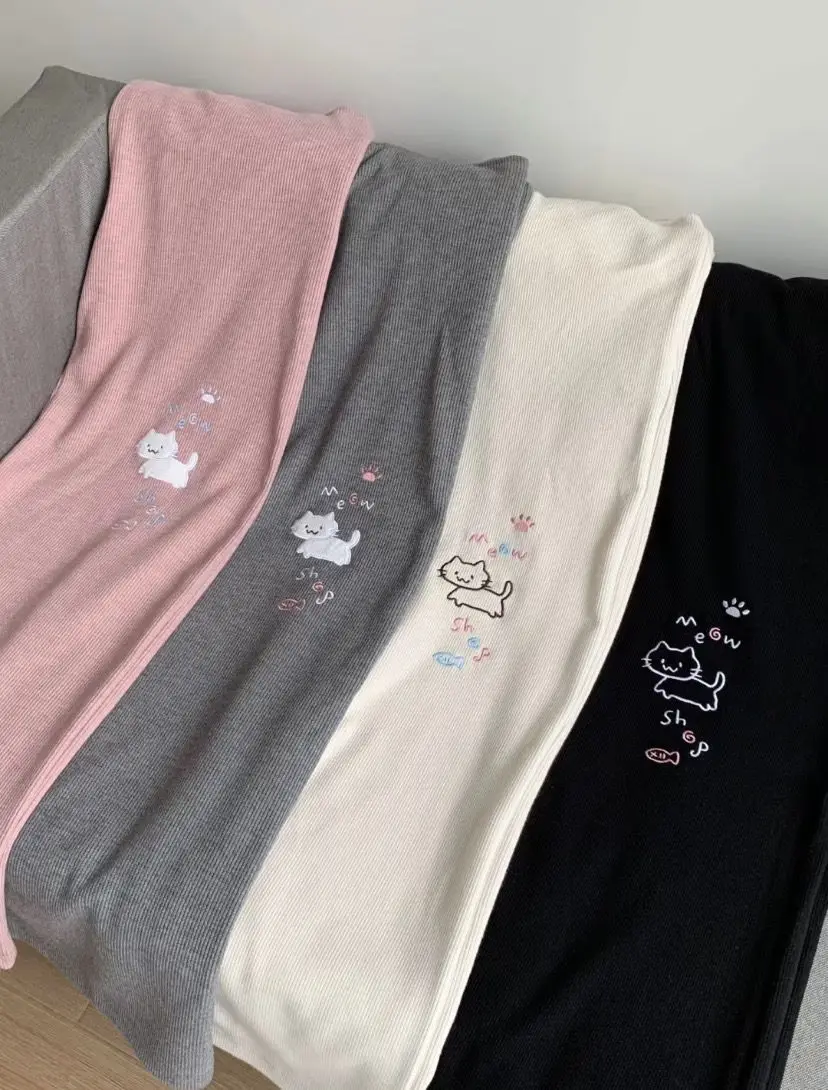 Japanese Autumn Grunge Fairy Trousers Y2k Aesthetic Kawaii Embroidery Cat Straight Pants Loose Vintage Casual Pantalones Women