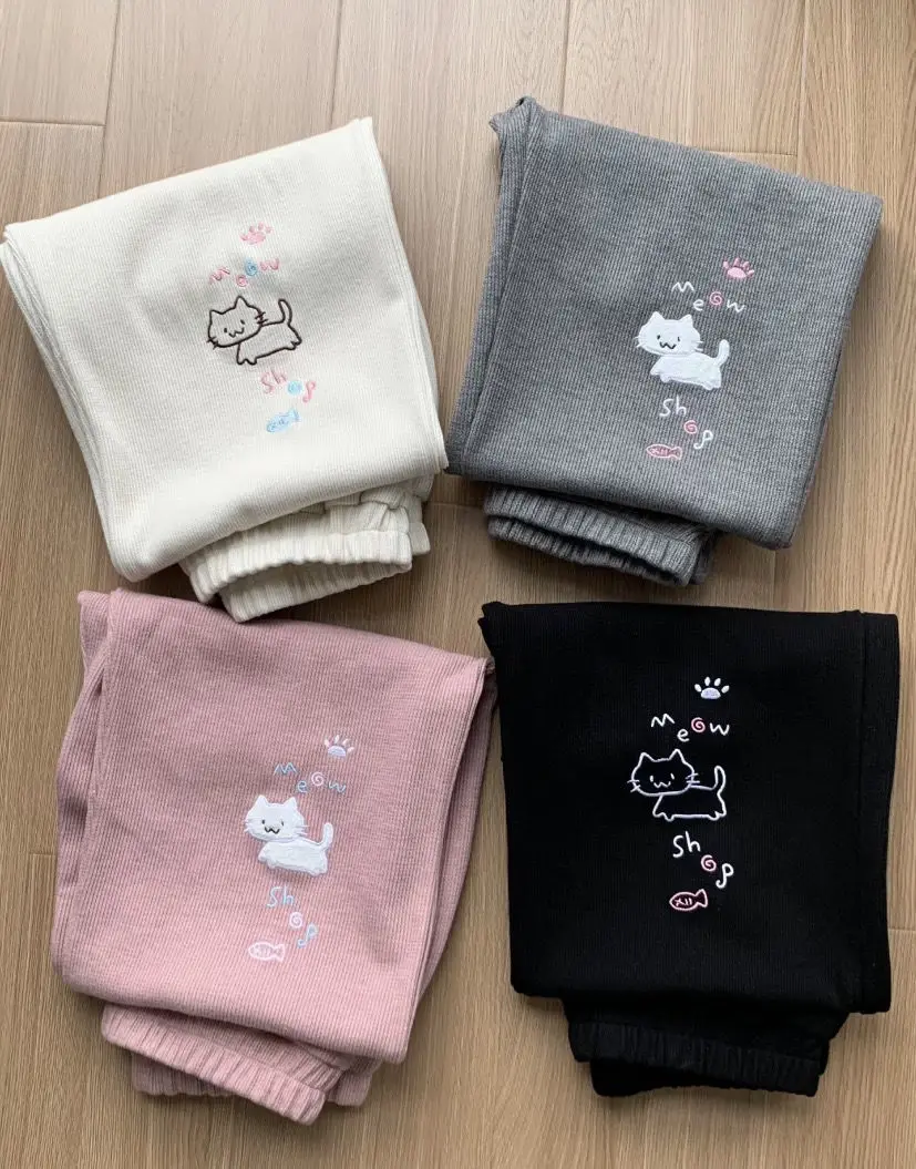 Japanese Autumn Grunge Fairy Trousers Y2k Aesthetic Kawaii Embroidery Cat Straight Pants Loose Vintage Casual Pantalones Women