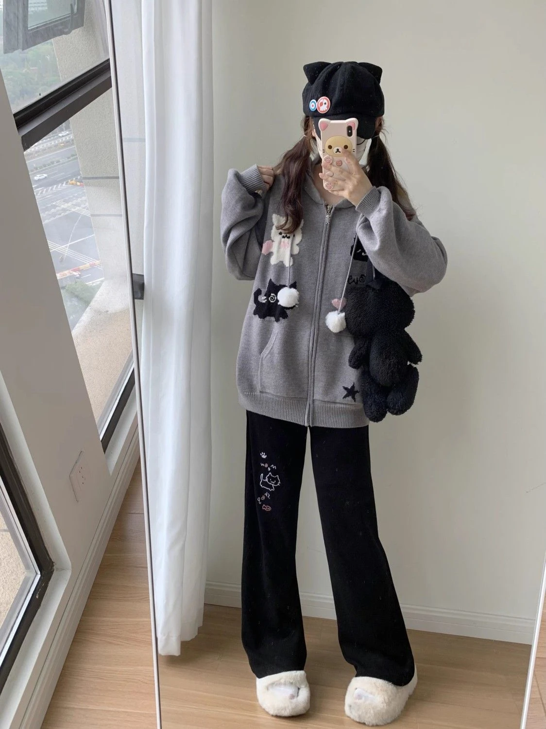 Japanese Autumn Grunge Fairy Trousers Y2k Aesthetic Kawaii Embroidery Cat Straight Pants Loose Vintage Casual Pantalones Women