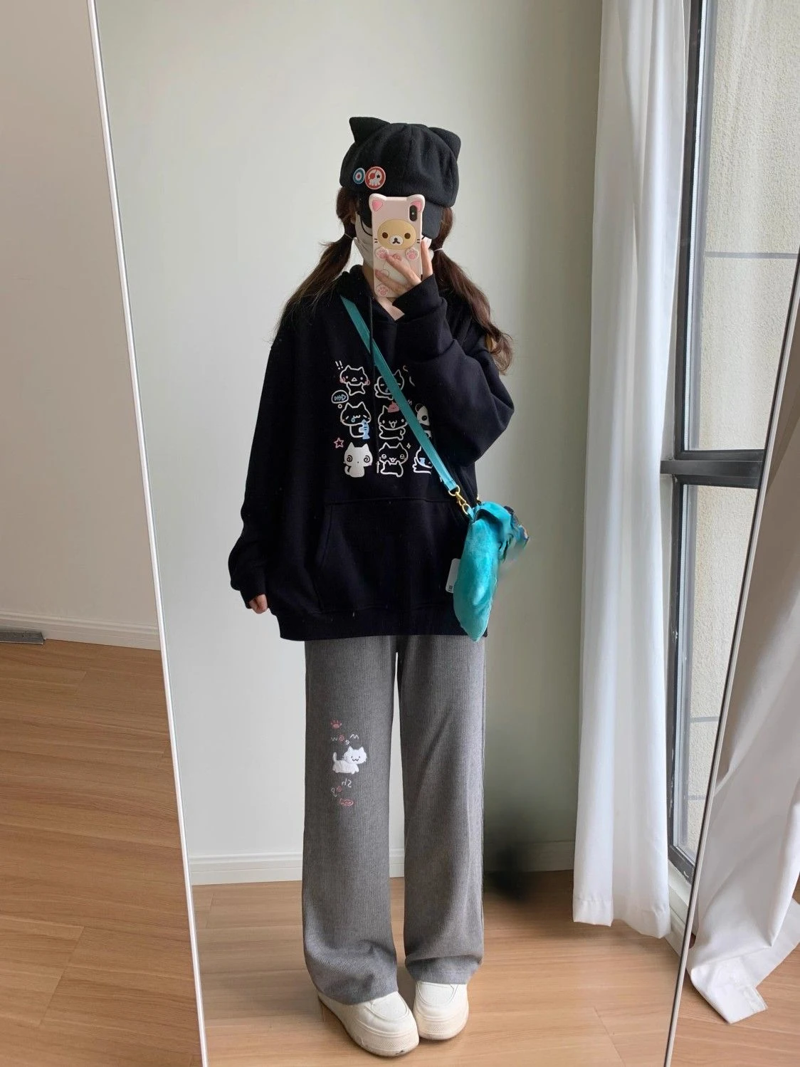 Japanese Autumn Grunge Fairy Trousers Y2k Aesthetic Kawaii Embroidery Cat Straight Pants Loose Vintage Casual Pantalones Women
