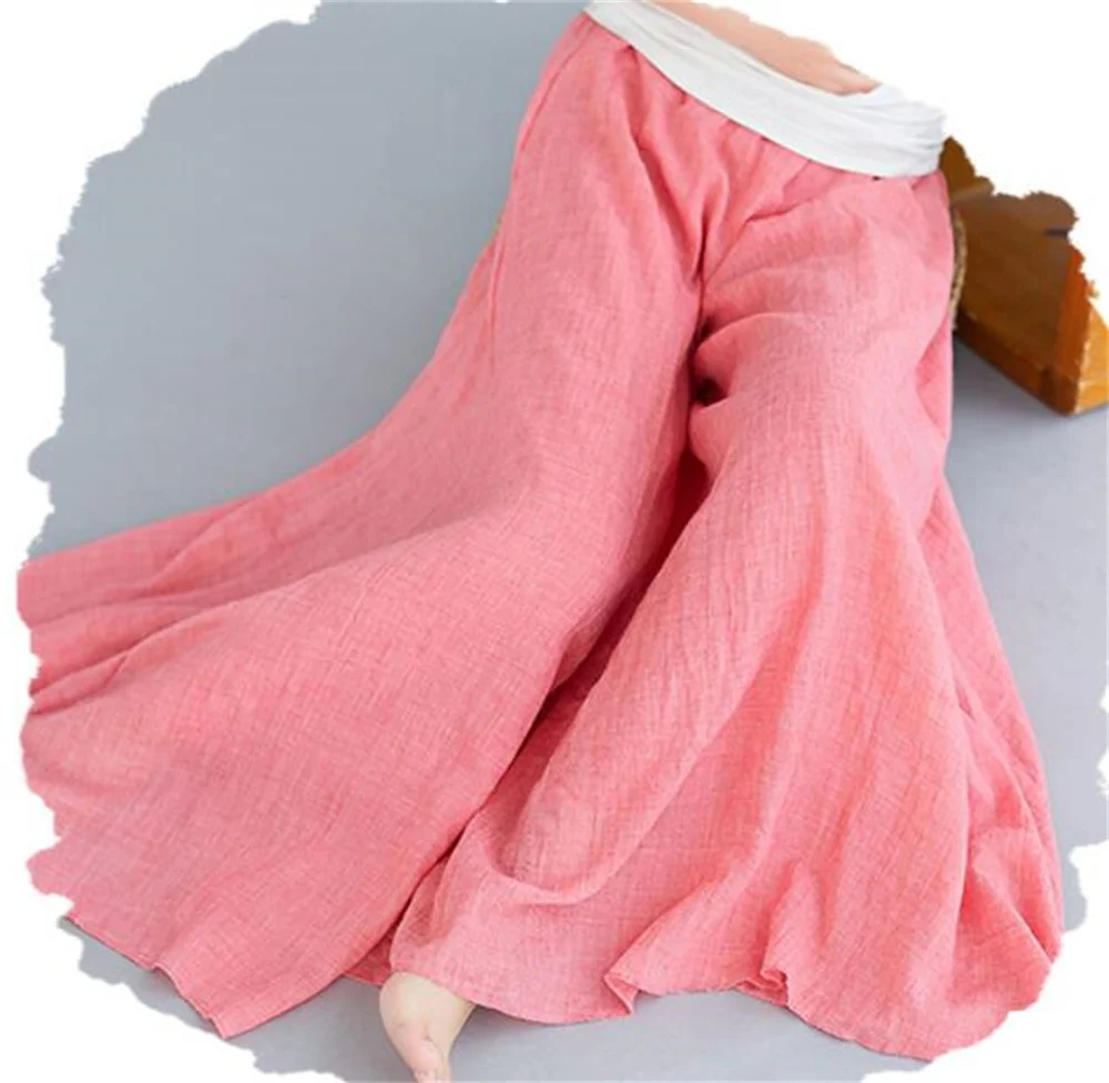 Korean Irregular Casual Cotton Linen Pants Women Casual Wide Leg Summer Candy Color Sweatpants Ankle-length Straight Trousers