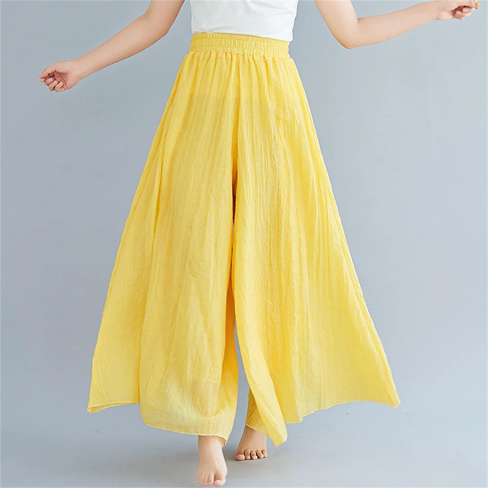 Korean Irregular Casual Cotton Linen Pants Women Casual Wide Leg Summer Candy Color Sweatpants Ankle-length Straight Trousers