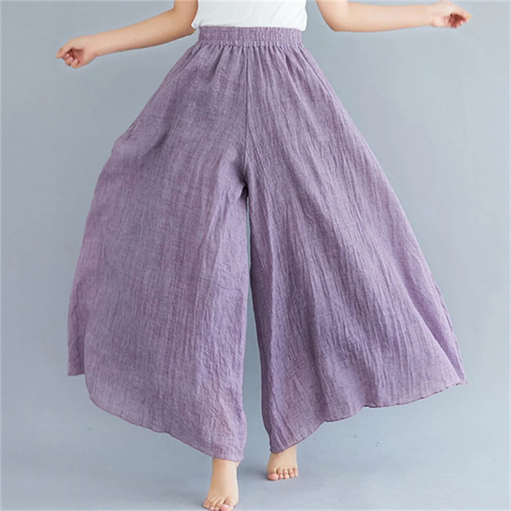 Korean Irregular Casual Cotton Linen Pants Women Casual Wide Leg Summer Candy Color Sweatpants Ankle-length Straight Trousers