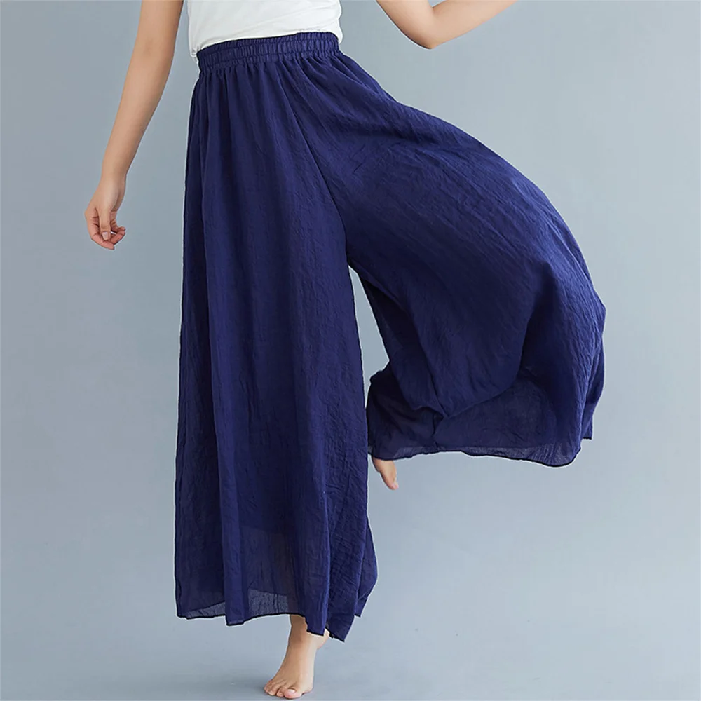 Korean Irregular Casual Cotton Linen Pants Women Casual Wide Leg Summer Candy Color Sweatpants Ankle-length Straight Trousers