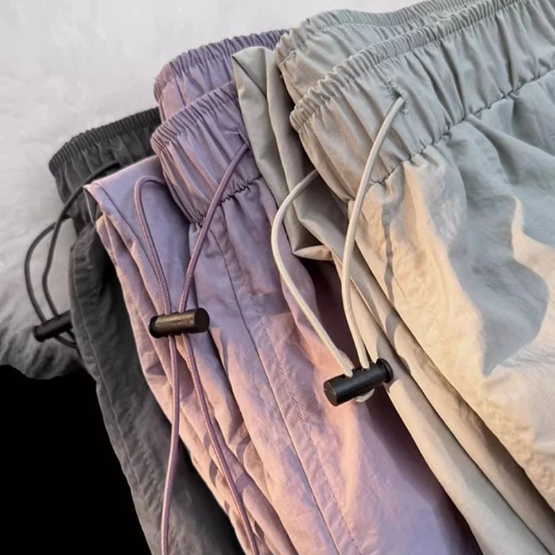Women's New Loose Drawstring Parachute Pants Harajuku Big Pockets Cargo Pants Summer 2025 Fashion High Waist Wide-Leg Trousers