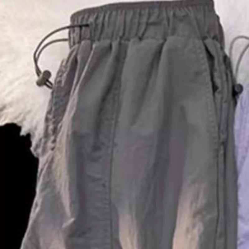 Women's New Loose Drawstring Parachute Pants Harajuku Big Pockets Cargo Pants Summer 2025 Fashion High Waist Wide-Leg Trousers