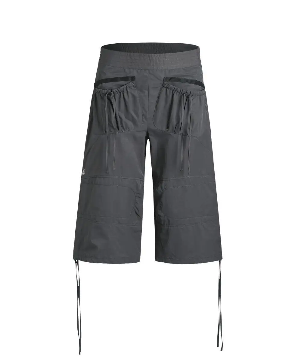Vintage Drawstring Cargo Pants Women Loose Fit American Retro Utility Capri Pants with Multi-Pockets Streetwear Casual Fashion