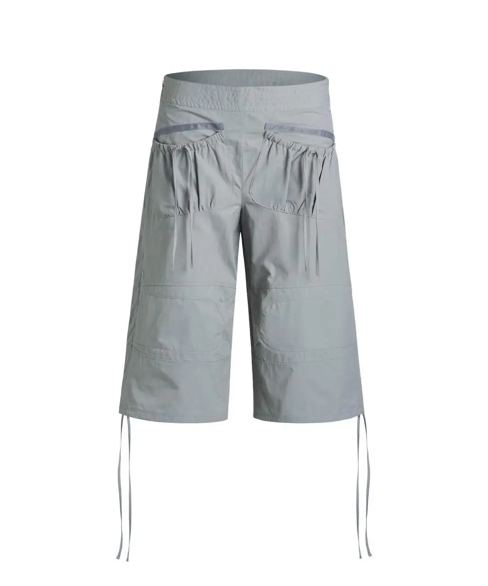 Vintage Drawstring Cargo Pants Women Loose Fit American Retro Utility Capri Pants with Multi-Pockets Streetwear Casual Fashion